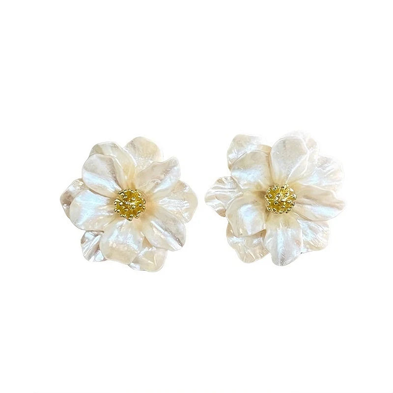 White Flower Stud Earrings - Delicate Floral Design