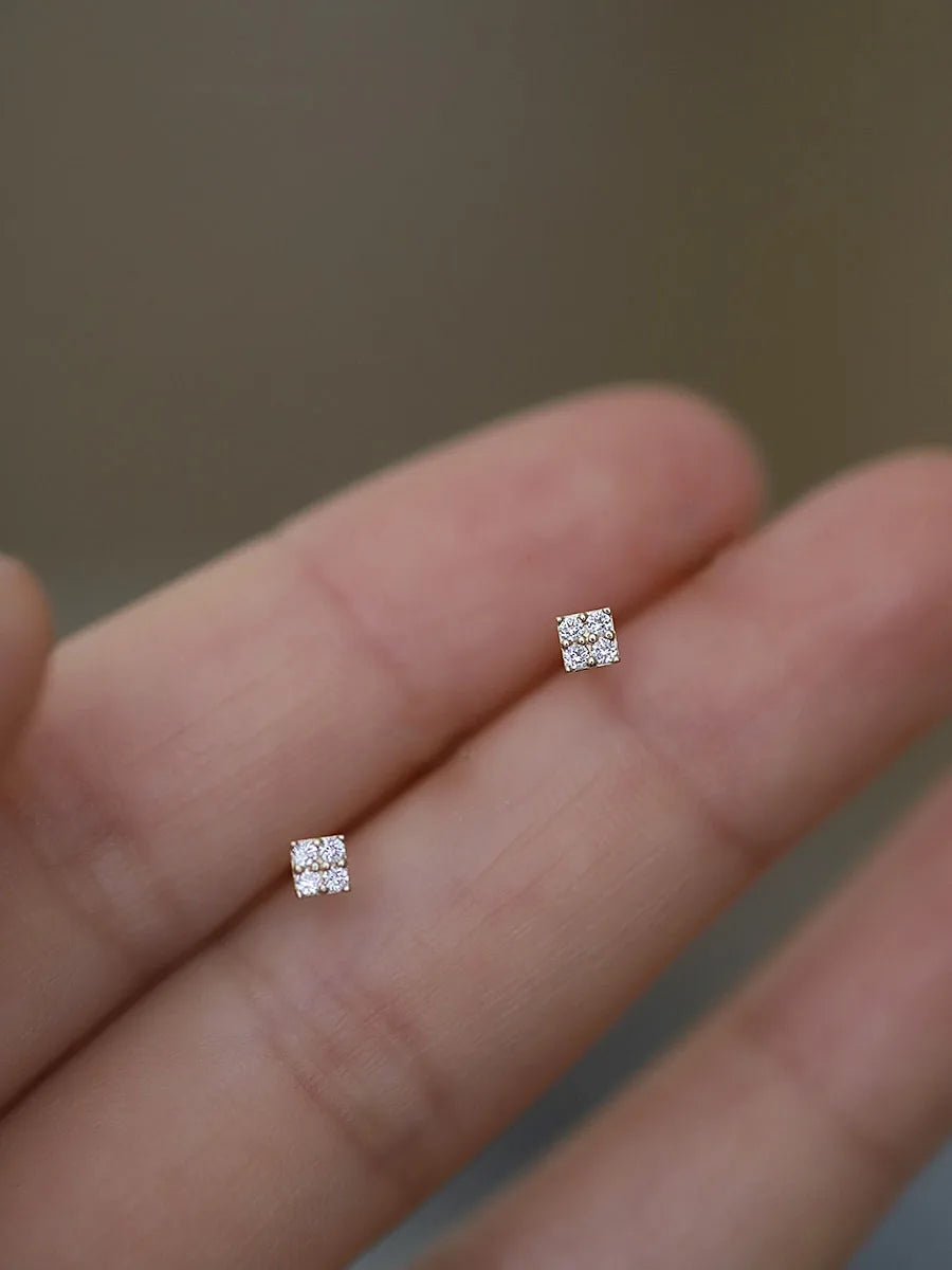 Square Crystal Stud Earrings - Gold and Silver Plated