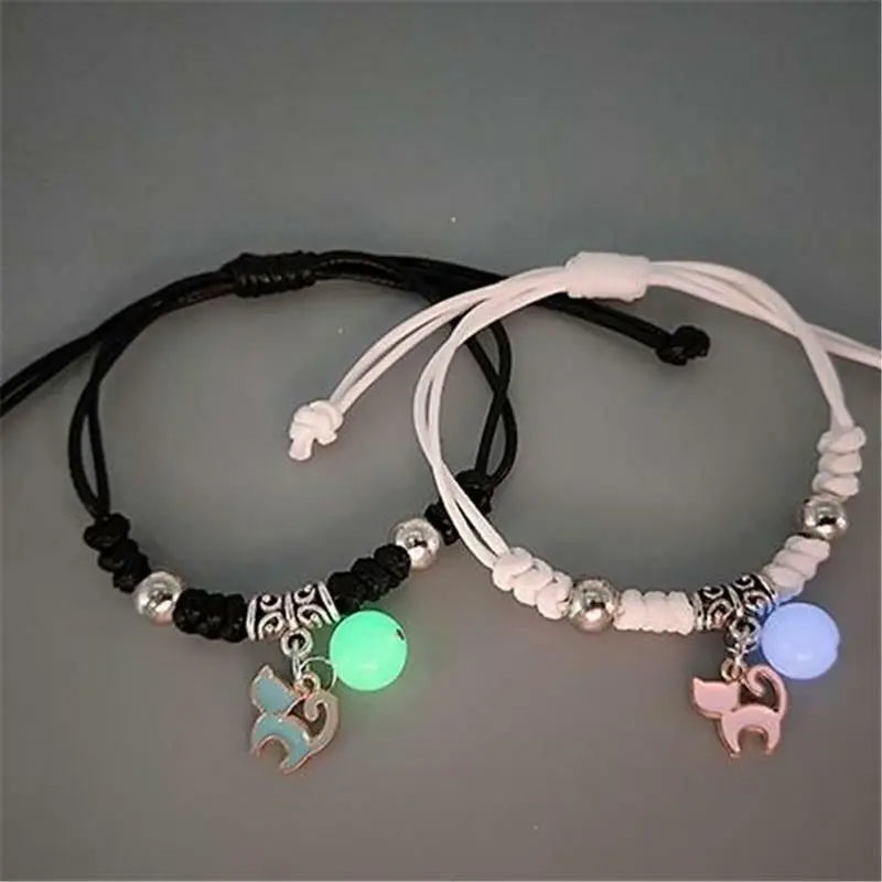 Luminous Couple Bracelets - Matching Heart Charm Design
