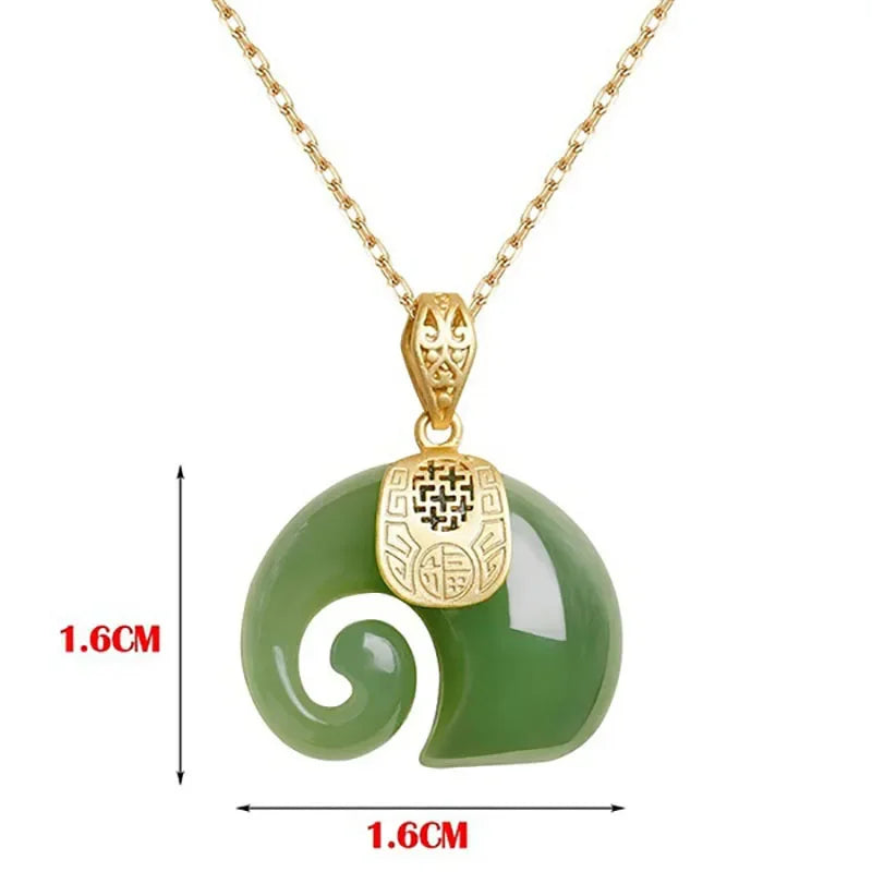 Gold Plated Hetian Jade Elephant Pendant Necklace - Fine Jewelry