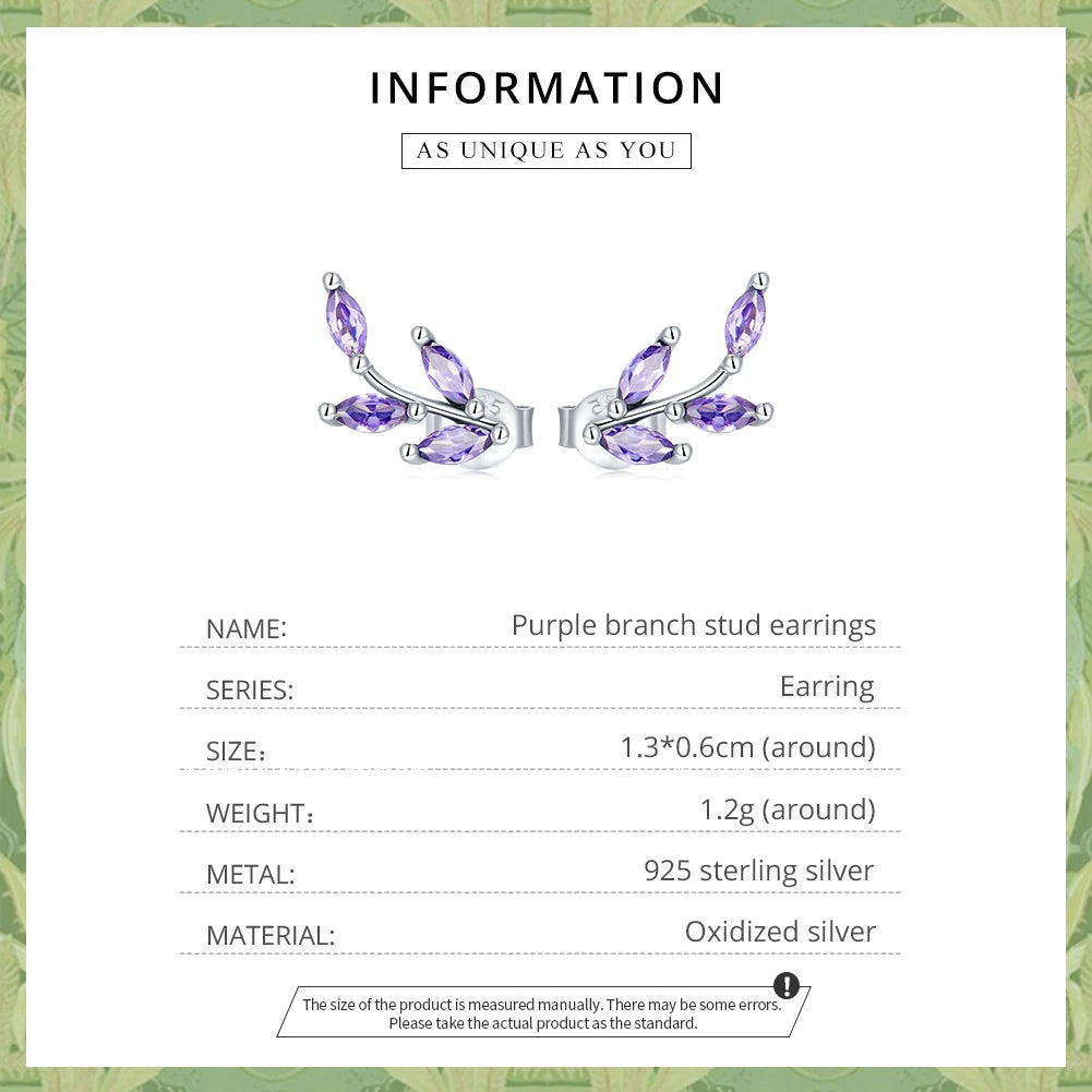 Purple Branch Stud Earrings - 925 Sterling Silver