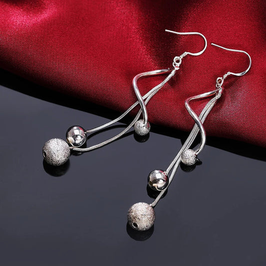 Tassel Bead Drop Earrings - 925 Sterling Silver