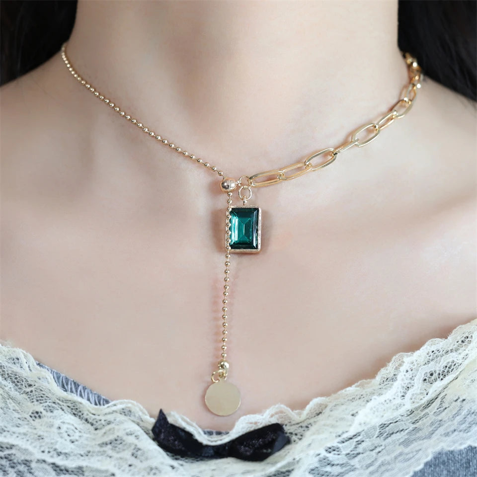 Green Zirconia Square Pendant Necklace