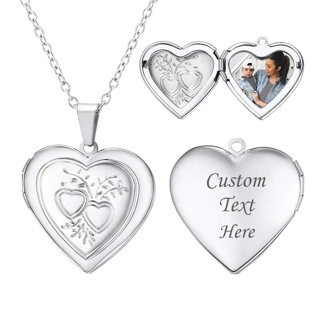 Heart Frame Memory Locket Pendant Necklace - Photo Keepsake