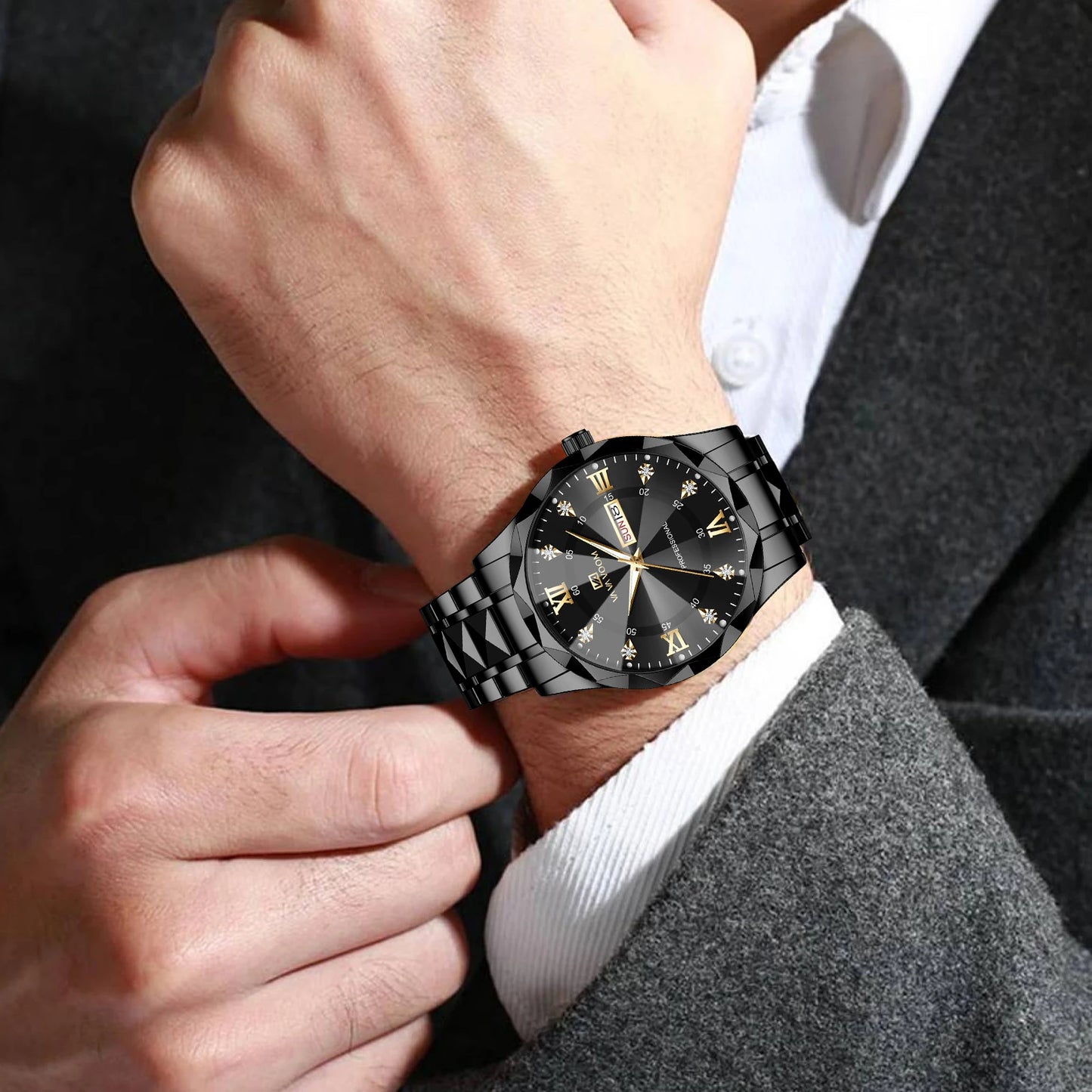 Luxury Rhinestone Business Watch - Stainless Steel Men's Quartz