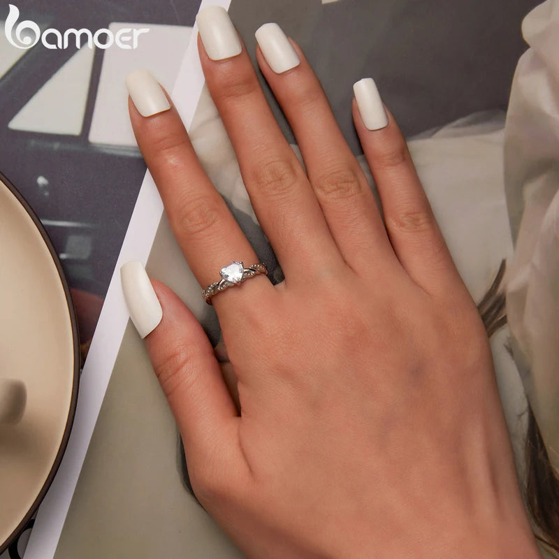 Zircon Heart Engagement Ring - 925 Sterling Silver