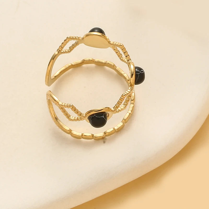 Trendy Layered Stone Ring - Stainless Steel Geometric Design
