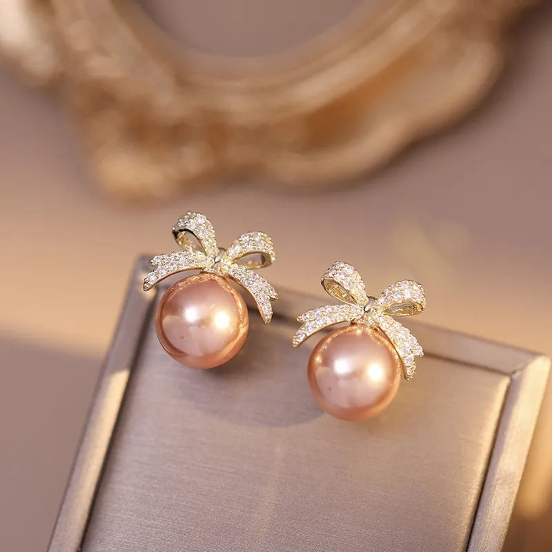 Rhinestone Pearl Stud Earrings - Elegant Design