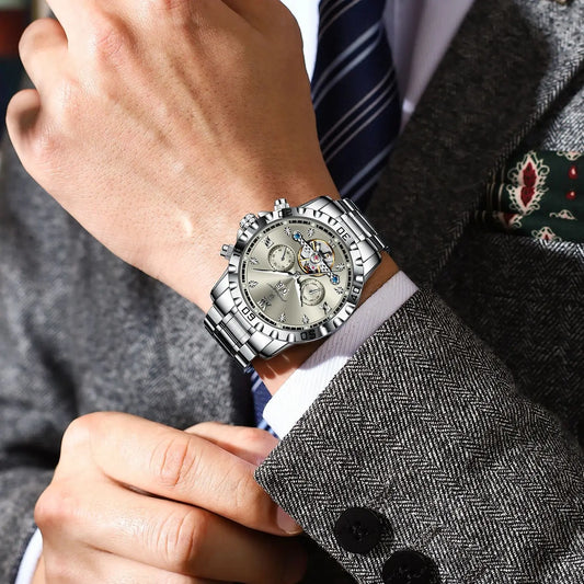 Luxury Hollow Tourbillon Automatic Watch - Stainless Steel Men's