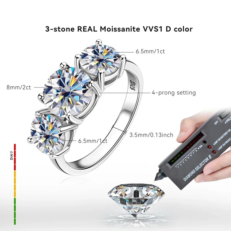 Moissanite Engagement Ring - 925 Sterling Silver with Certificate