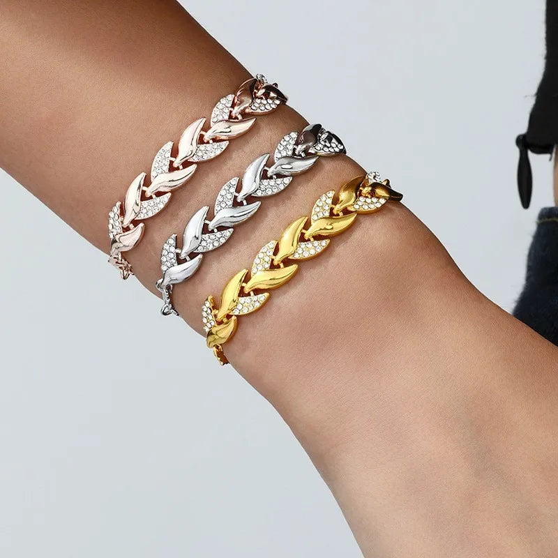 Braided Leaf Chain Bracelet - Gold Plated Design