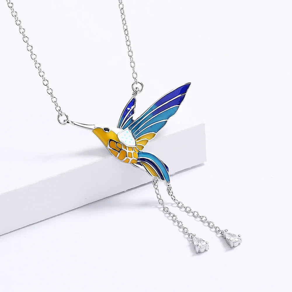 Handmade Colorful Flying Bird Pendant Necklace - Double Sided