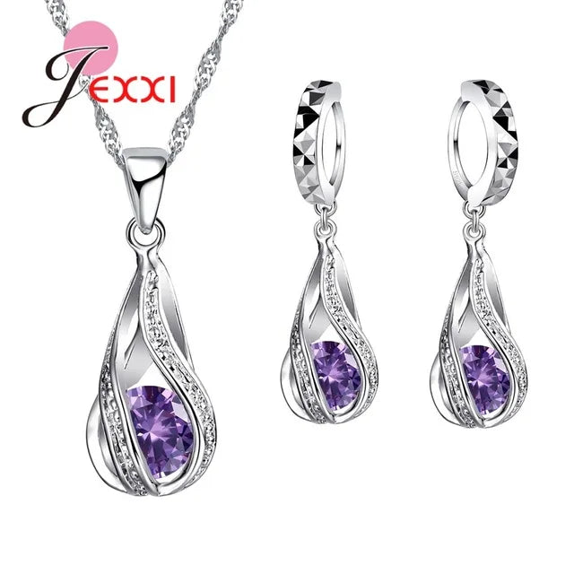 Water Drop Jewelry Set - 925 Sterling Silver Necklace & Earrings