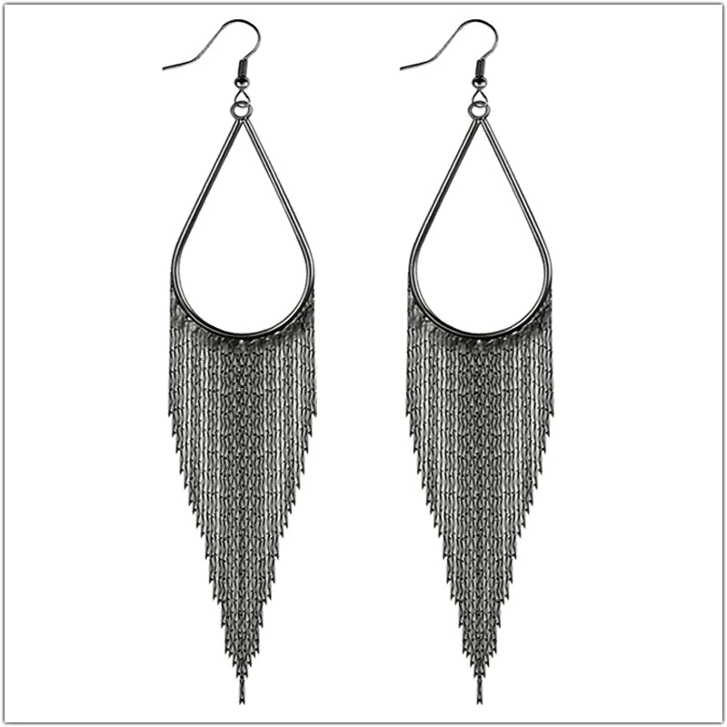 Long Tassel Drop Earrings - Boho Water Drop Design