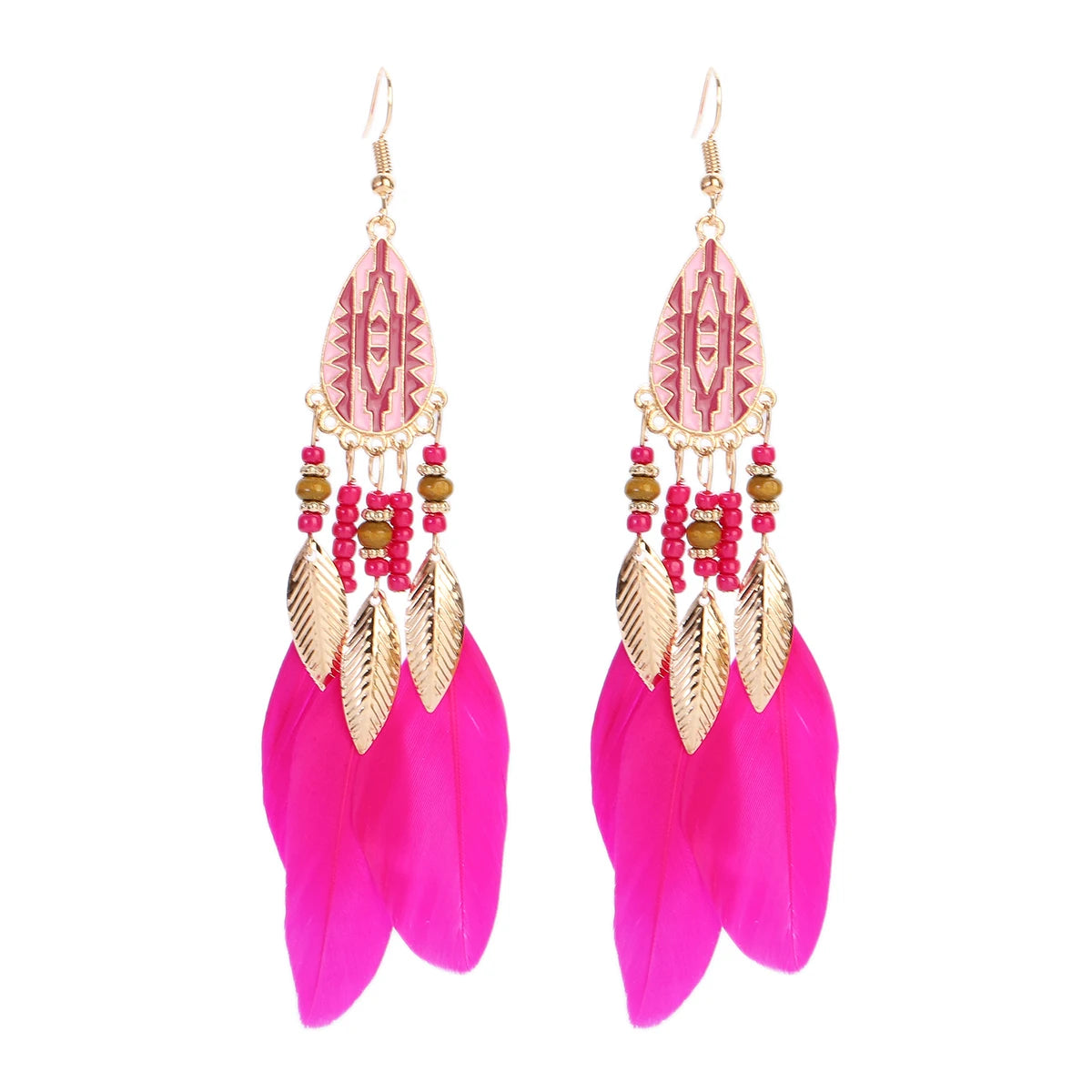 Vintage Bohemian Feather Tassel Earrings - Handmade Ethnic Design
