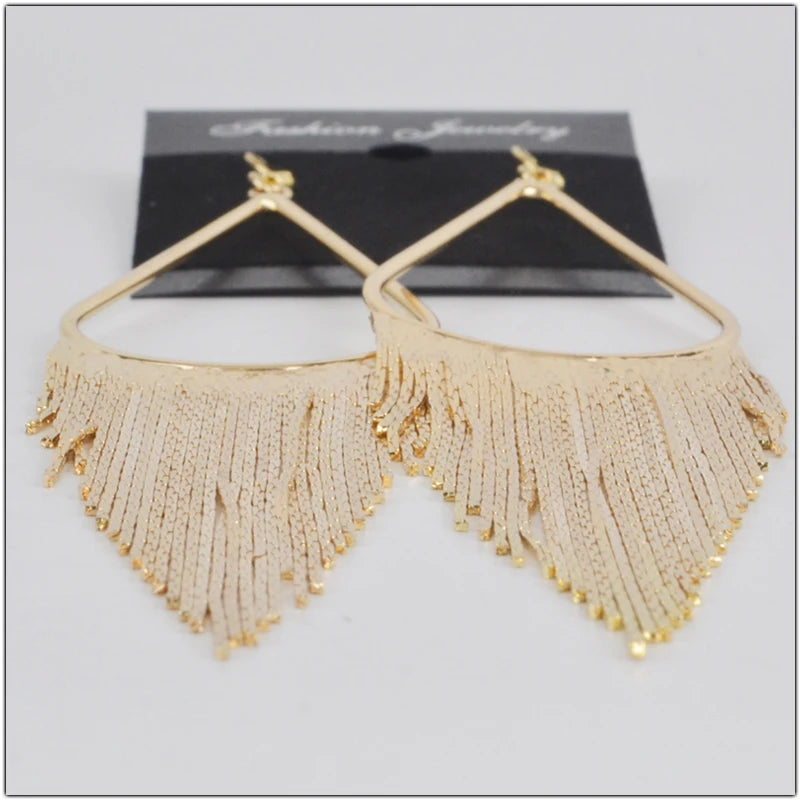 Long Tassel Drop Earrings - Boho Water Drop Design