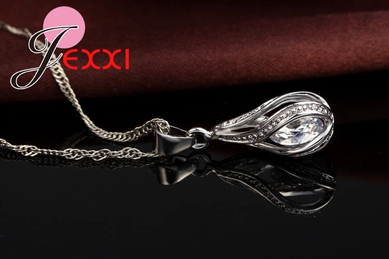 Water Drop Jewelry Set - 925 Sterling Silver Necklace & Earrings