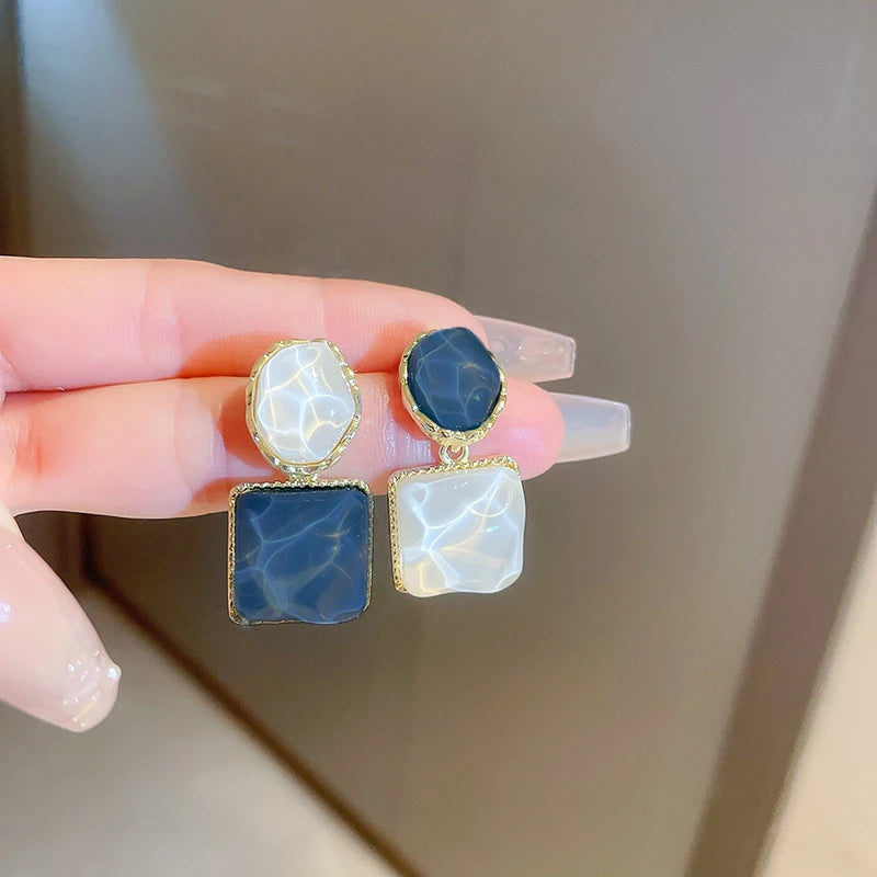 Blue Geometric Earrings - Bohemian Style Drop Earrings