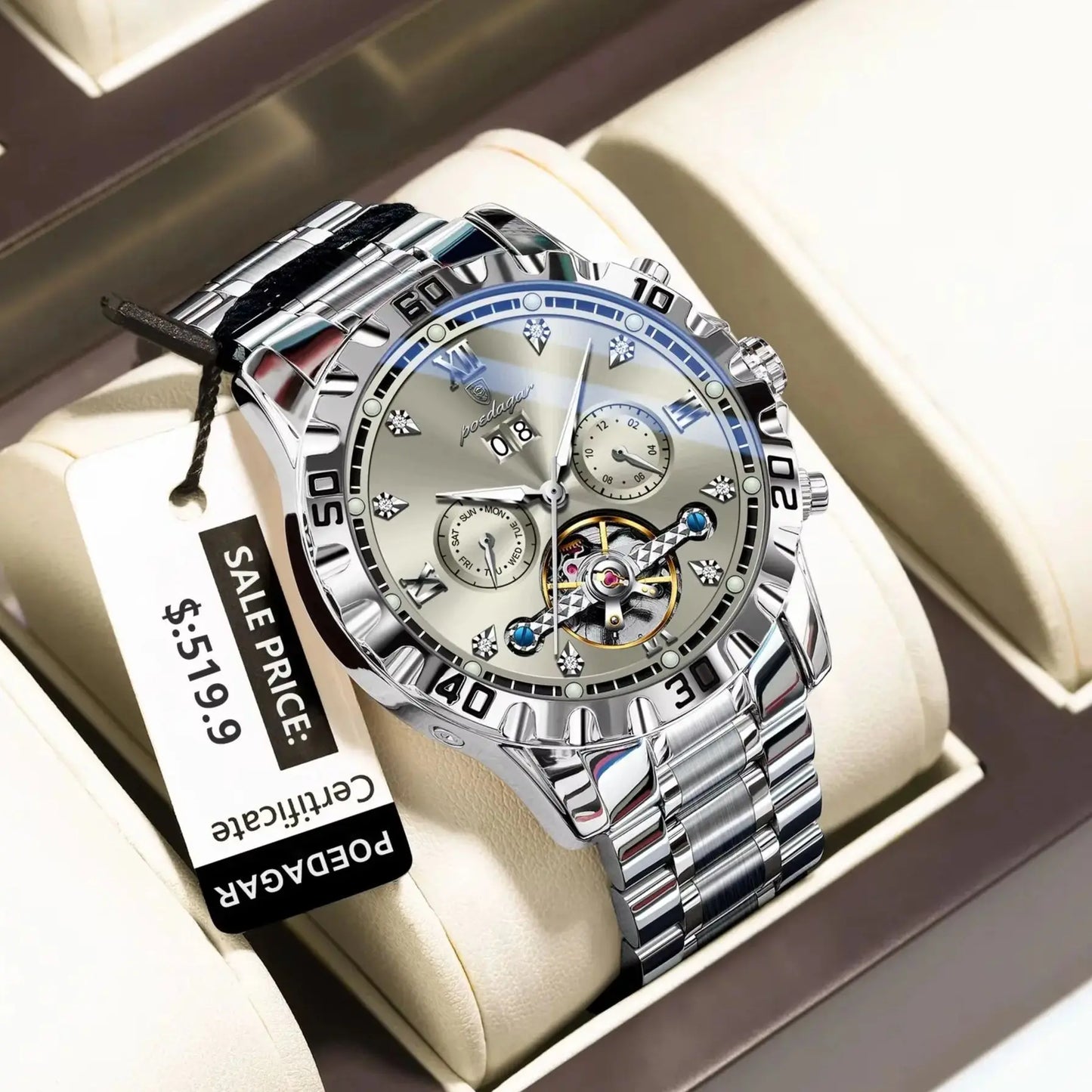 Luxury Hollow Tourbillon Automatic Watch - Stainless Steel Men's