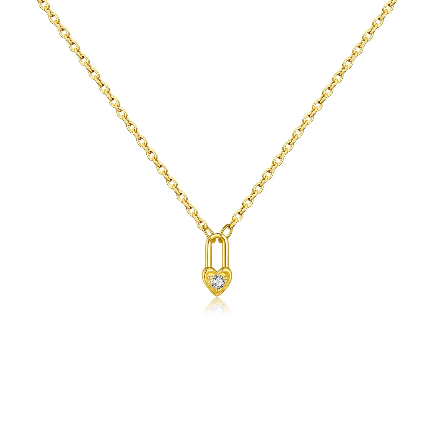 Sterling Silver Heart Padlock Pendant Necklace - 925 Silver