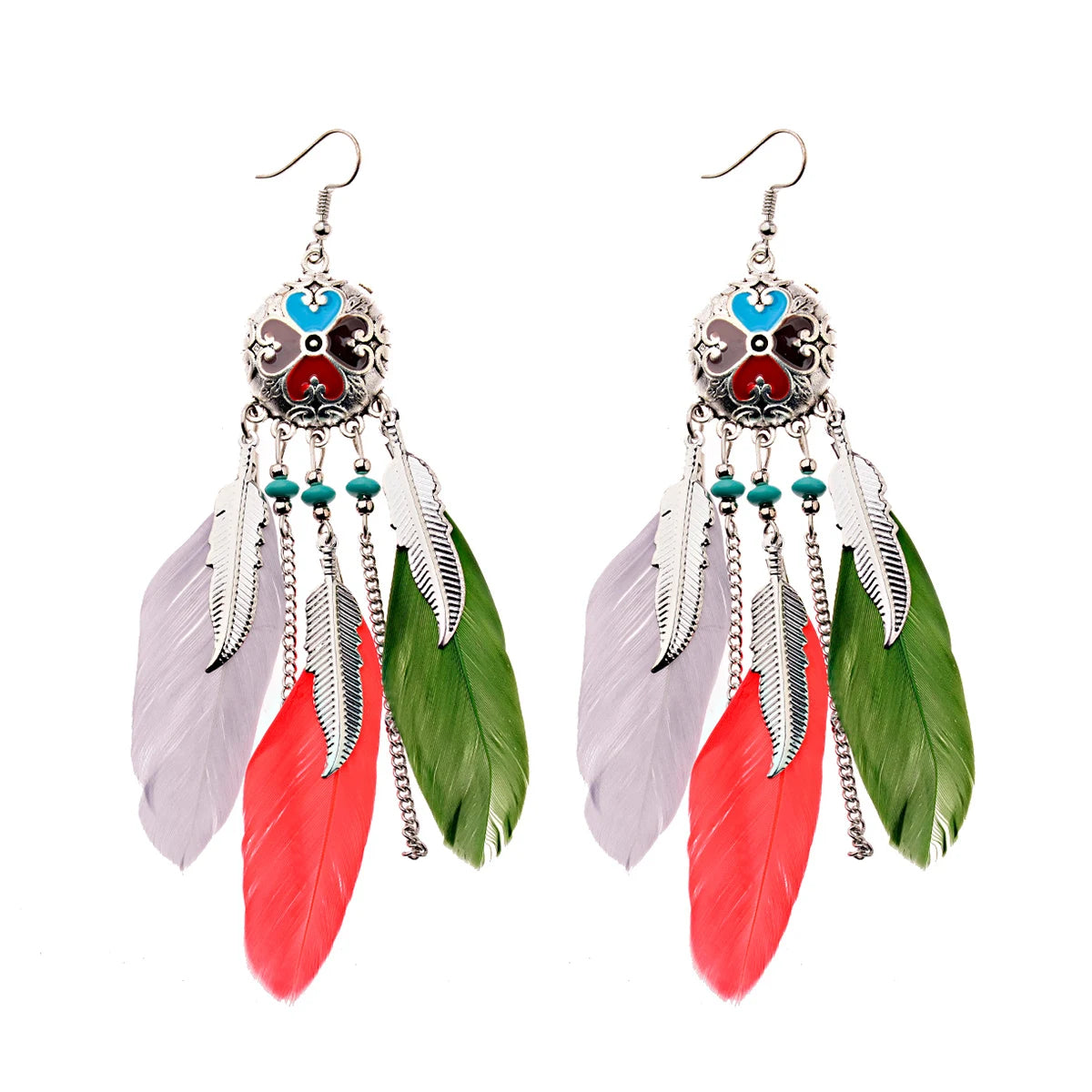 Vintage Bohemian Feather Tassel Earrings - Handmade Ethnic Design