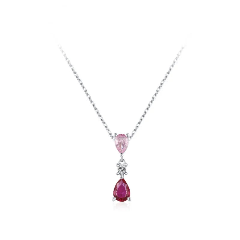 Sterling Silver Pink Zircon Charm Necklace - 925 Silver