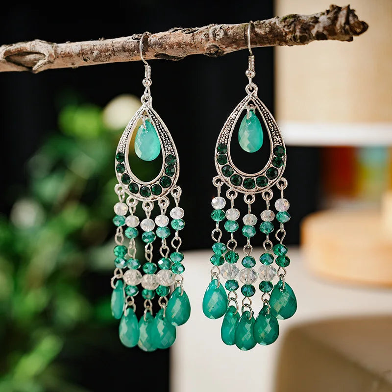 Bohemian Fringed Tassel Drop Earrings - Ethnic Acrylic Design