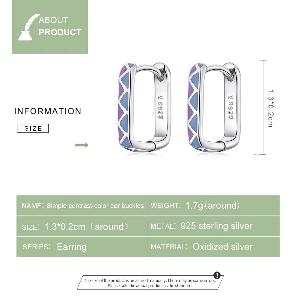 Contrast-Color Hoop Earrings - 925 Sterling Silver Square Design