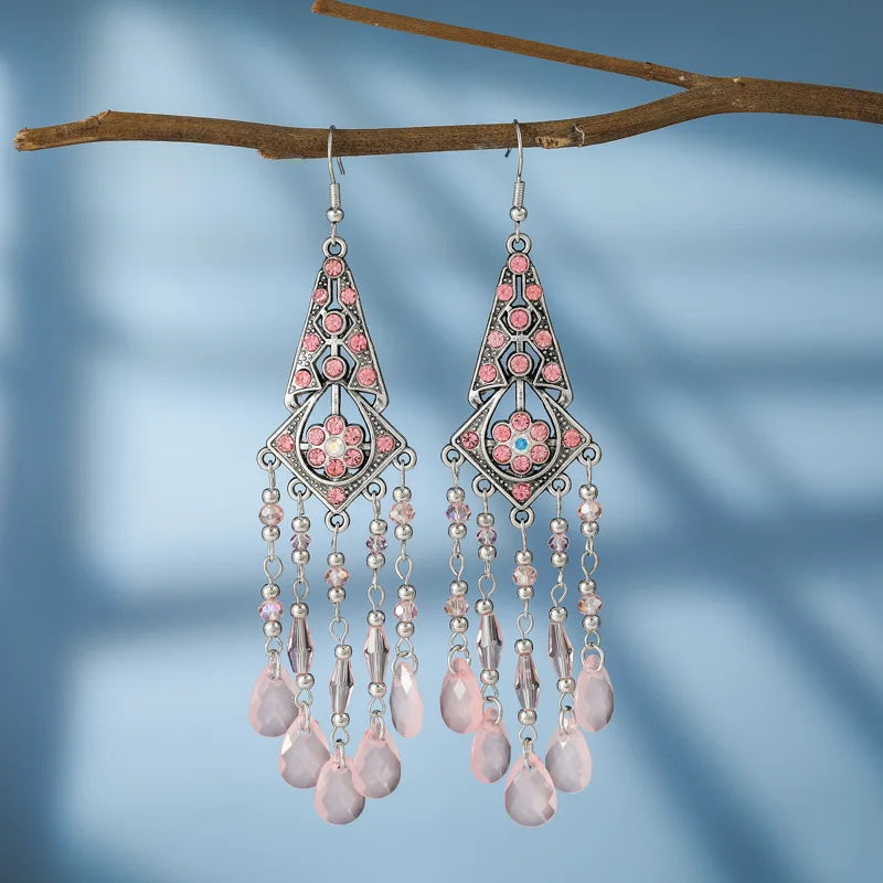 Bohemian Fringed Tassel Drop Earrings - Ethnic Acrylic Design