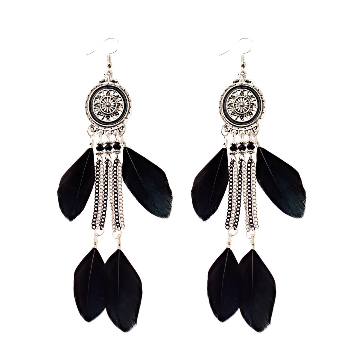 Vintage Bohemian Feather Tassel Earrings - Handmade Ethnic Design