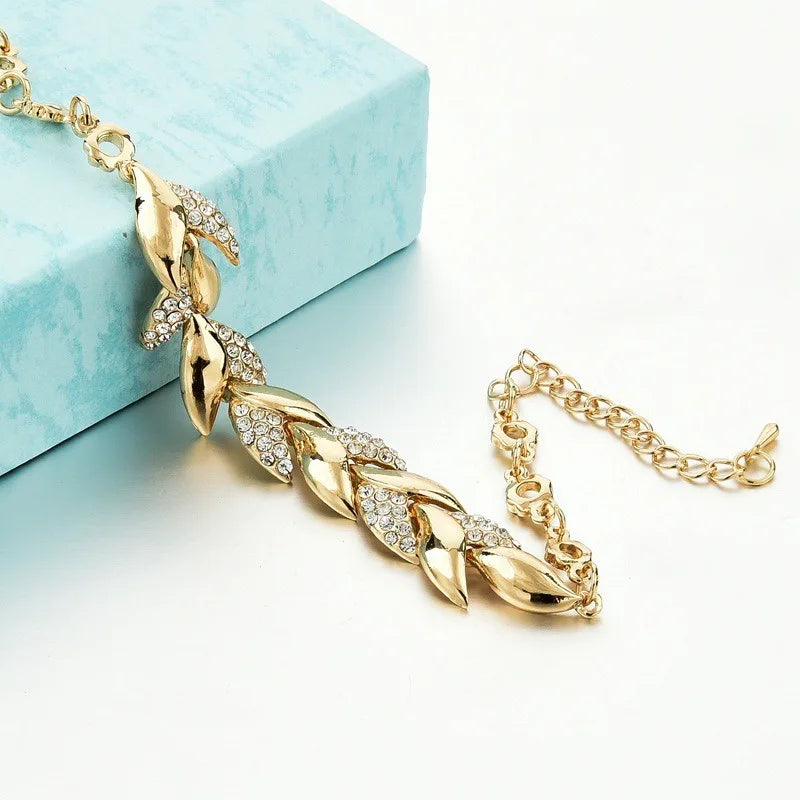 Braided Leaf Chain Bracelet - Gold Plated Design
