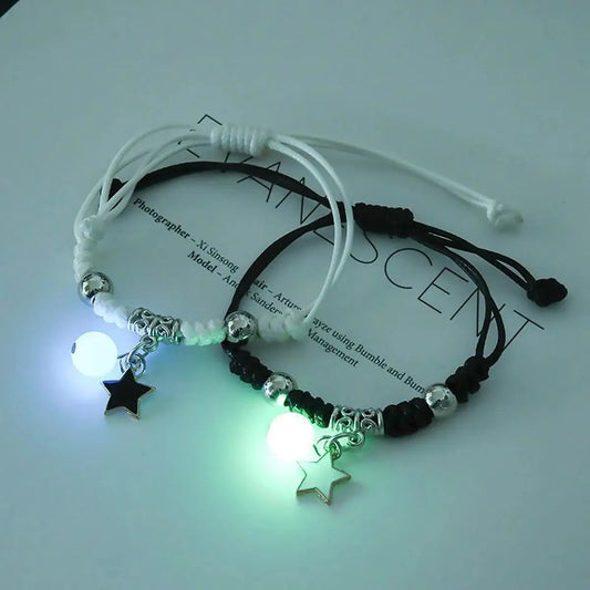 Luminous Couple Bracelets - Matching Heart Charm Design
