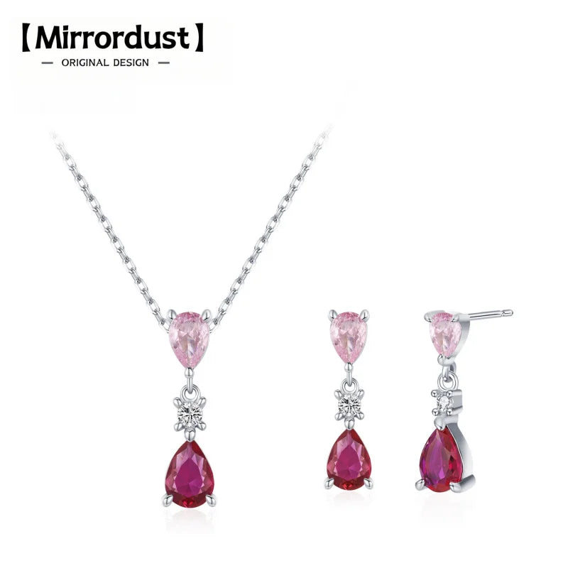 Sterling Silver Pink Zircon Charm Necklace - 925 Silver