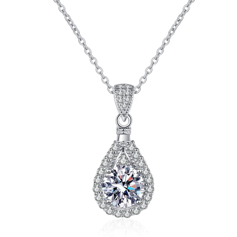 Moissanite Teardrop Pendant Necklace - Brilliant Cut Gemstone