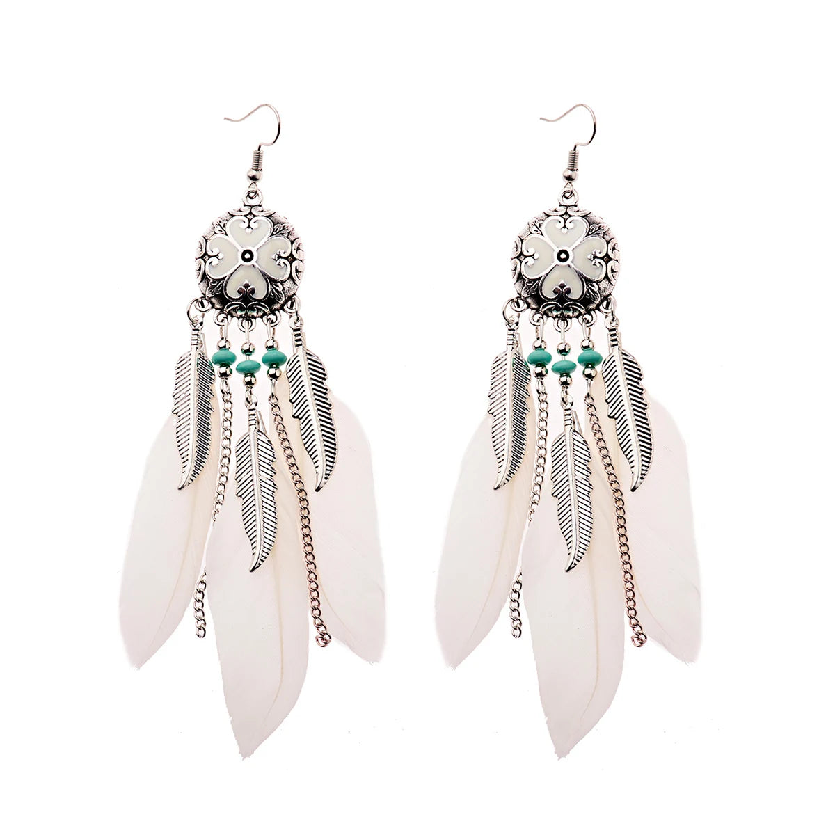 Vintage Bohemian Feather Tassel Earrings - Handmade Ethnic Design