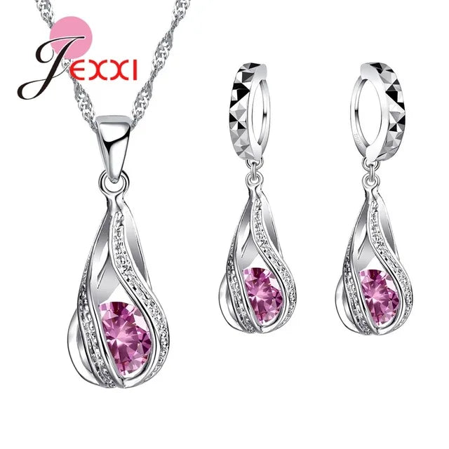 Water Drop Jewelry Set - 925 Sterling Silver Necklace & Earrings
