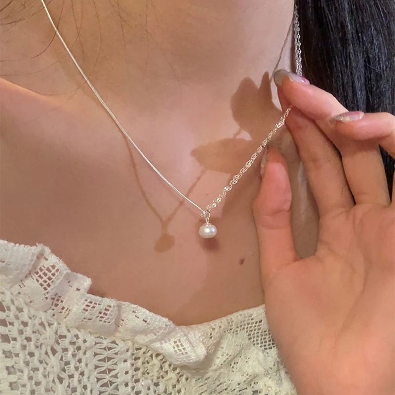 Natural Freshwater Pearl Sterling Silver Necklace - 925 Silver