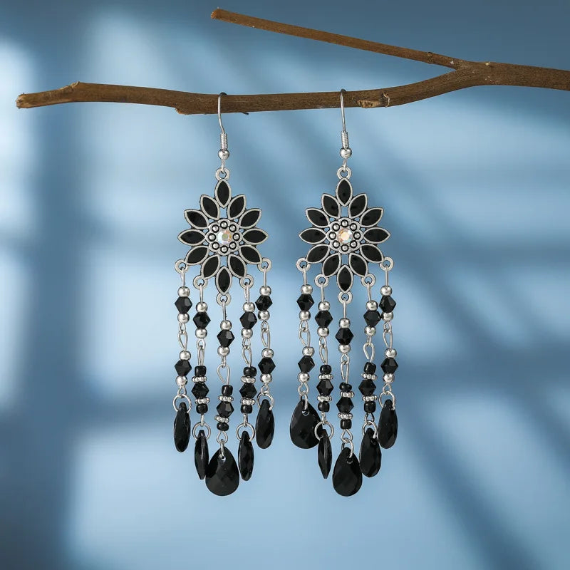 Bohemian Fringed Tassel Drop Earrings - Ethnic Acrylic Design
