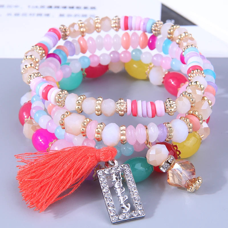 Bohemian Crystal Beads Charm Bracelet - Resin Design