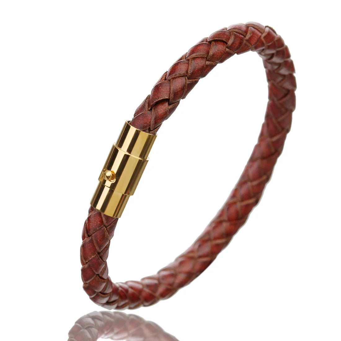 Genuine Braided Leather Bracelet - Stainless Steel Magnetic Clasp