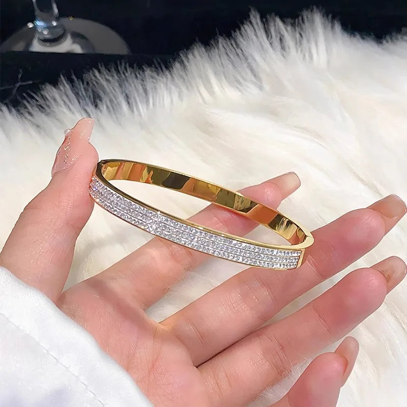 Gold Titanium Bangle with Zircon - Stainless Steel Design