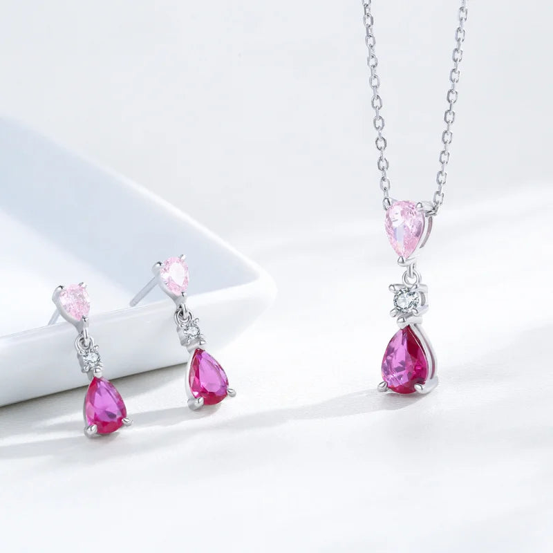 Sterling Silver Pink Zircon Charm Necklace - 925 Silver