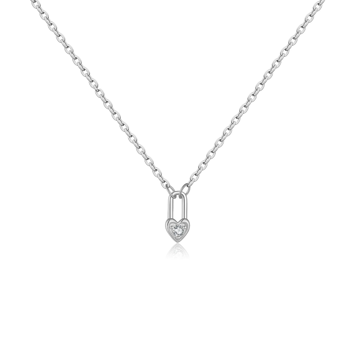 Sterling Silver Heart Padlock Pendant Necklace - 925 Silver