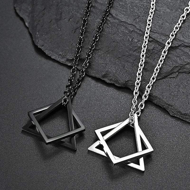 Geometric Square Triangle Pendant Necklace - Modern Minimalist
