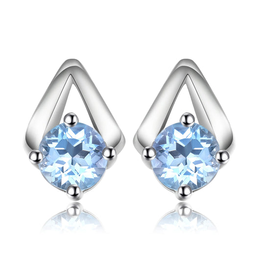 Blue Topaz Stud Earrings - 925 Sterling Silver Round Cut