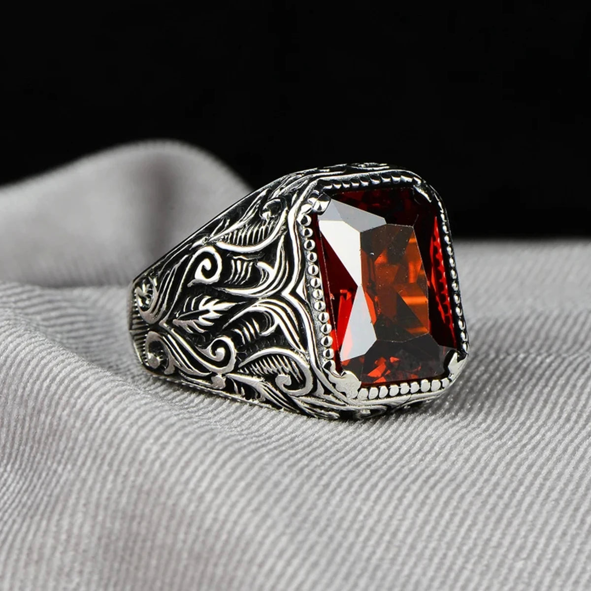 Antique Red Crystal Ring - Vintage Style Statement Piece
