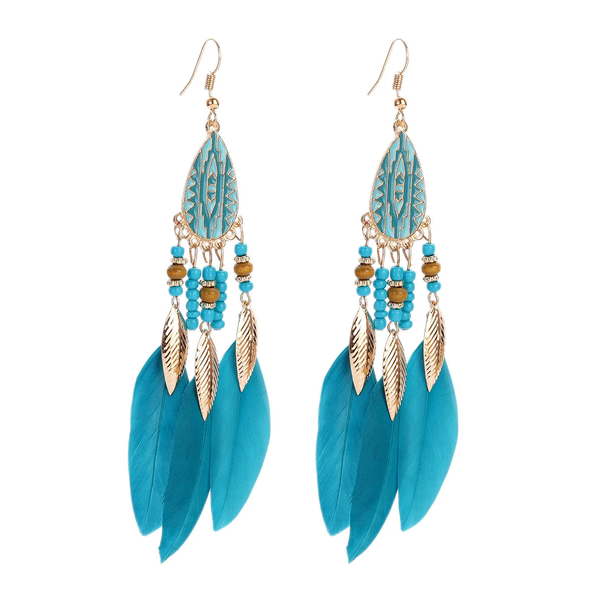 Vintage Bohemian Feather Tassel Earrings - Handmade Ethnic Design