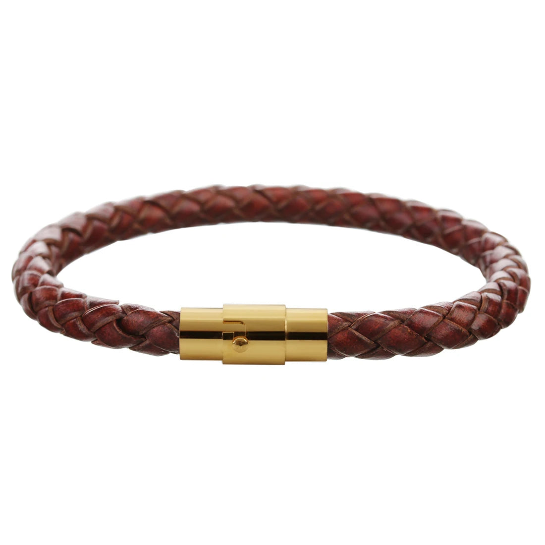 Genuine Braided Leather Bracelet - Stainless Steel Magnetic Clasp