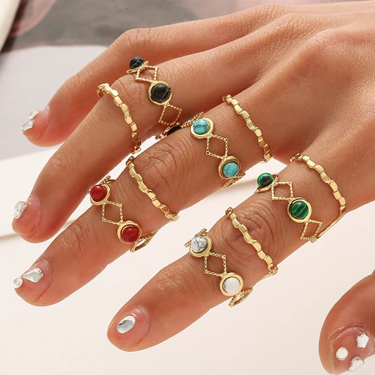 Trendy Layered Stone Ring - Stainless Steel Geometric Design