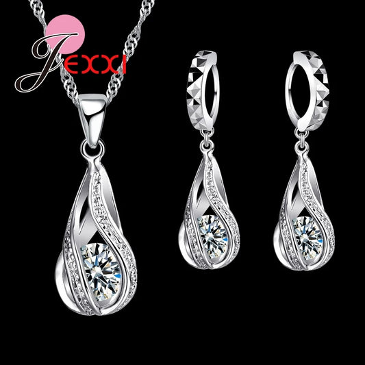 Water Drop Jewelry Set - 925 Sterling Silver Necklace & Earrings